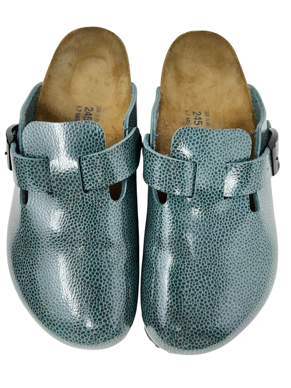 Birkenstock Teal Textured Slip-On Clog with Black Buckle Birkis - Picture 5 of 9